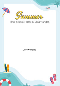 White Pastel Summer Beach Border Frame Background  A4 template
