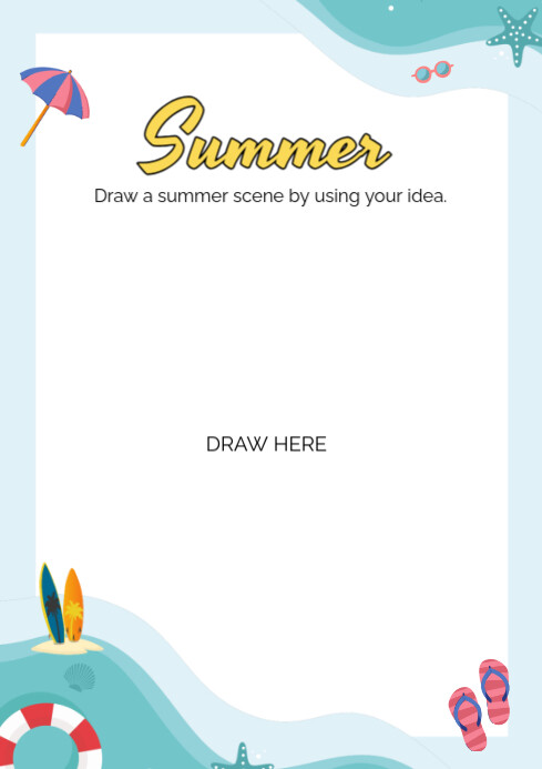 White Pastel Summer Beach Border Frame Background  A4 template
