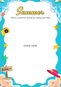 White Pastel Summer Border Background Frames  A4 template