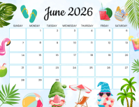 White Pastel Summer June 2026 Calendar Flyer (us Letter) template