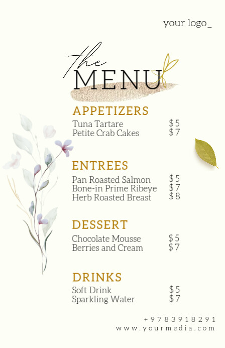 White Pastel The Menu Tabloid Poniekoerant template