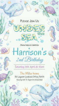 Blanc Under the Sea Birthday Party Digitalt display Template