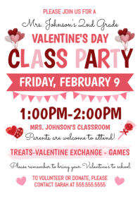 White Pastel Valentine's Day Class Party  A4 template