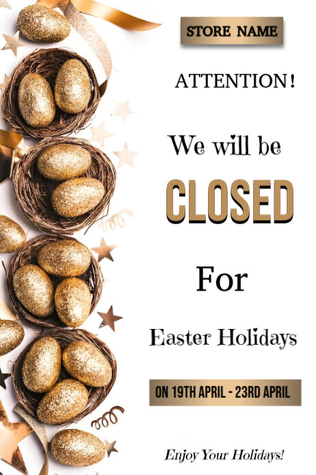 White Pastel We Will Be Closed For Easter Holidays Poster Plakkaat template