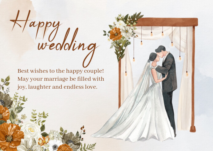 White Pastel Wedding Card Design Template Customizable  A6