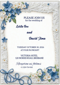 White Pastel Wedding Invitation Card  A6 template