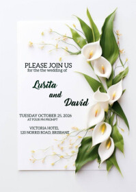 White Pastel Wedding Invitation Card A6 template