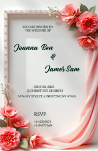 White Pastel Wedding Invitation Card Half Page Wide template