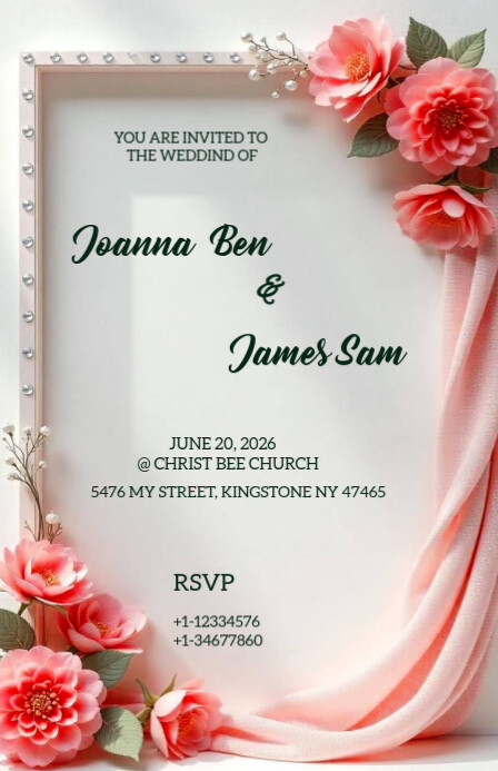 White Pastel Wedding Invitation Card Half Page Wide Halve pagina breed template