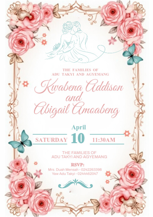 White Pastel Wedding Invitation Template A4