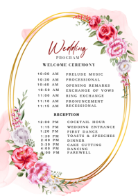 White Pastel Wedding Program Template  A3