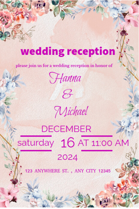 Sample Reception Poster White Pastel Wedding Reception Card Poster Template | PosterMyWall