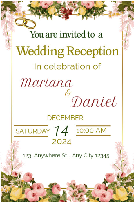 Sample Reception Poster White Pastel Wedding Reception Invitation Card Poster Template ...