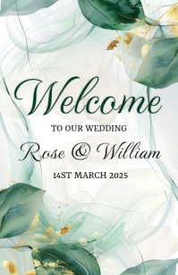 White Pastel Welcome Sign To Wedding Half Page Wide template