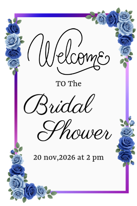 Copy of White Pastel White Welcome Sign Card Blue Floral Frame Poster ...