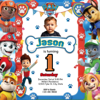 White Paw Patrol First Birthday Invitation Instagram-opslag Template