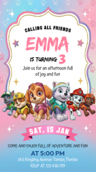 White Paw Patrol Birthday Party Instagram Story template