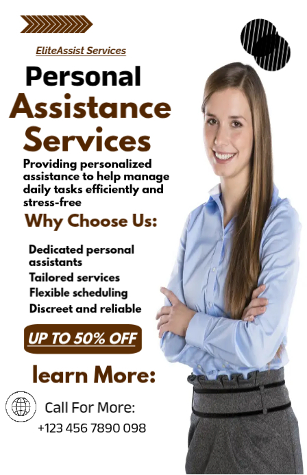 White Personal Assistance Services Tabloid Template | PosterMyWall