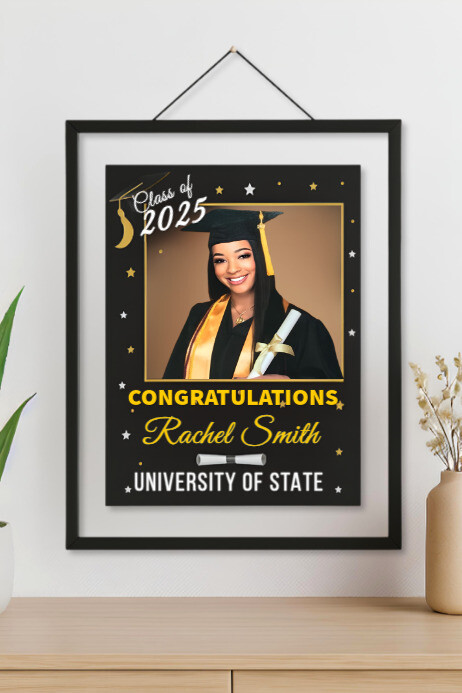 White Personalized Graduation Wall Art | Class Of 2025 Framed Poster With Photo Poster Plakat template