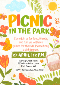 White Picnic In The Park Invite A4 template