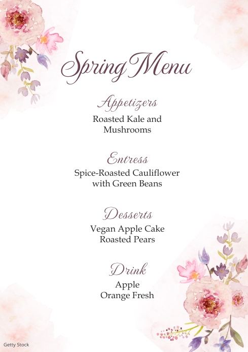 White Pink Floral Spring Restaurant Menu Template | PosterMyWall