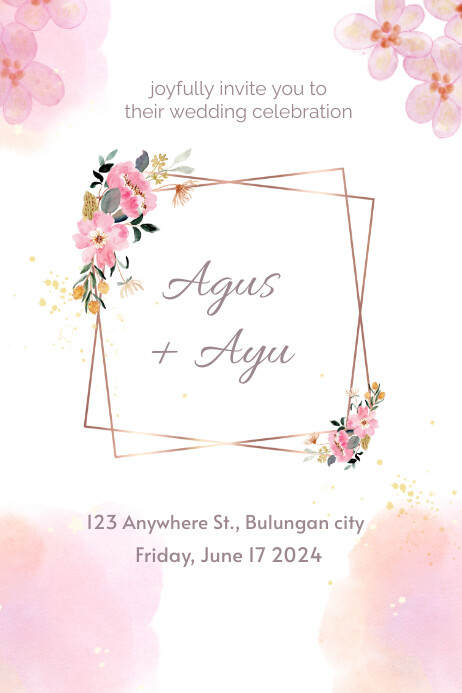 White Pink Floral Watercolor Wedding Invitati โปสเตอร์ template