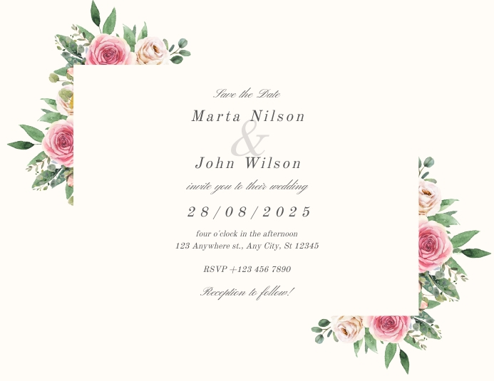 White Pink Floral Wedding Invitation Card Template | PosterMyWall
