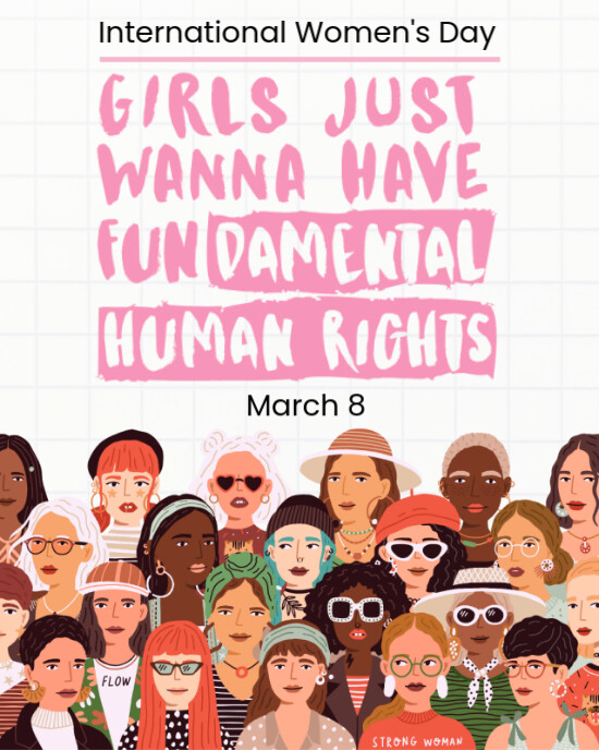 White pink Pastel Strong woman be fundamental right women dayInstagram Portrait template