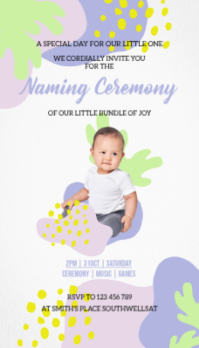 White pink purple yellow Pastel Naming ceremony Business Card template