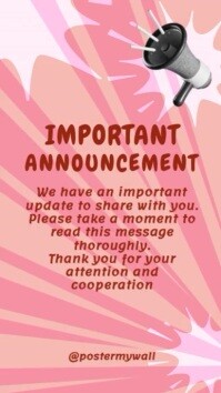 Lyserød Important Announcement Instagram Story Template