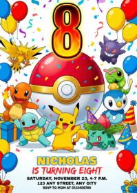 White Pokemon Birthday Party A6 template