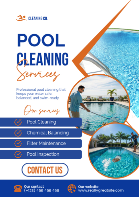 White Pool Cleaning Services A2 Template | PosterMyWall