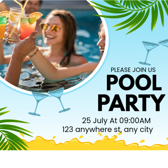 White Pool Party Instagram Post Template | PosterMyWall