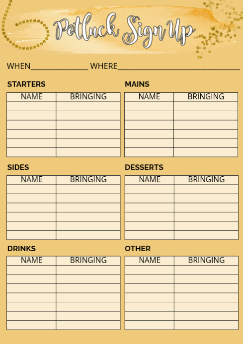 White Potluck Sign Up Form Template Fillable Printable A4 | PosterMyWall