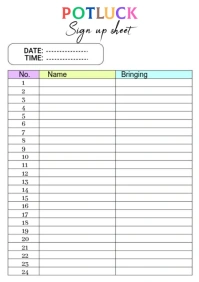 White  Potluck Sign Up Sheet  A2 template
