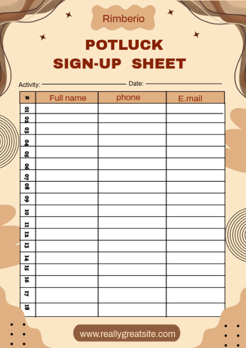 White Potluck Sign-Up Sheet A4 Template | PosterMyWall