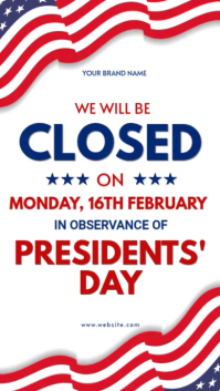 White Presidents' Day Closure Announcement Instagram Story Video template
