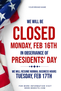 White Presidents day closure | Business Closure Announcement Poster Video template