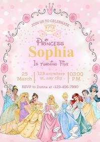 Hvid Princess Birthday Party A5 Template
