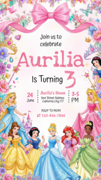 Blanco Princess Birthday Party Historia de Instagram Template