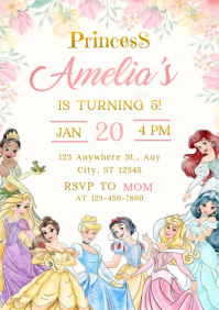 Hvid Princess Birthday Party A5 Template