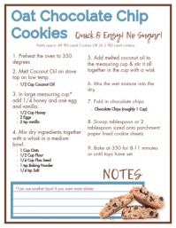 White Printable Oat Chocolate Chip Cookies Recipe Flyer template