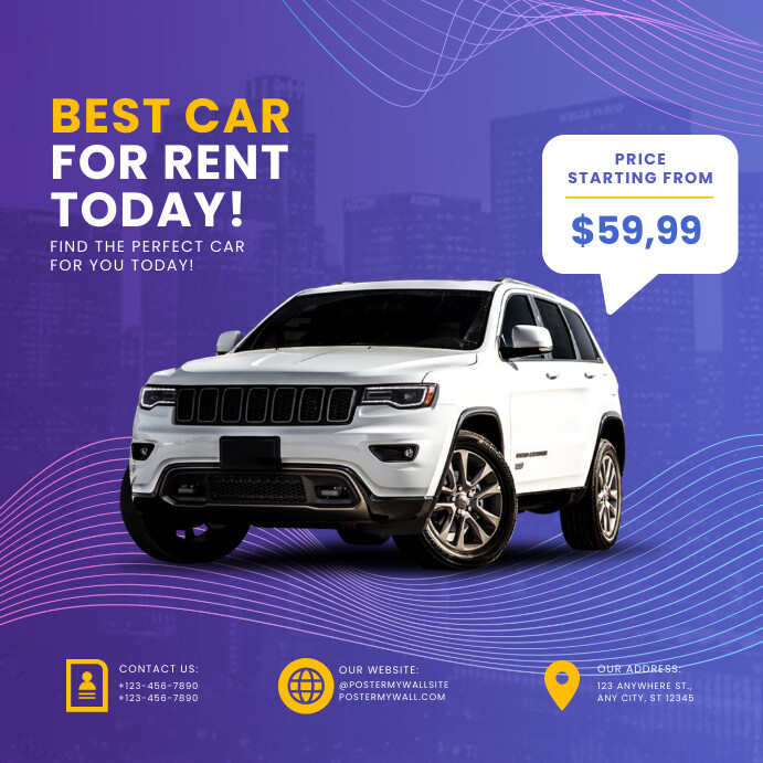 White Profesional Car Rental Promotion Pos In Instagram Post template