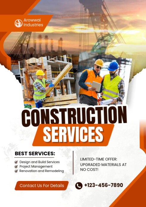 White Profesional Construction Services A4 Template | PosterMyWall