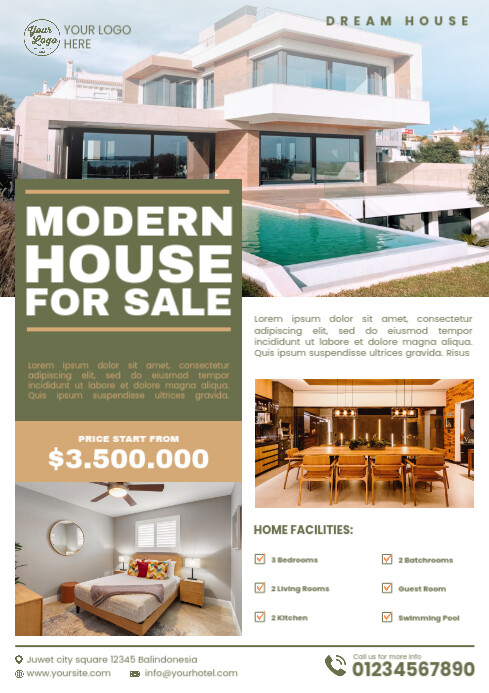 White Profesional Modern House For Sale  A4 template