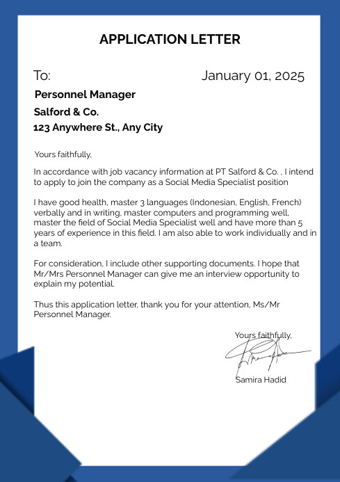 White Profesional Surat Lamaran Kerja A4 template