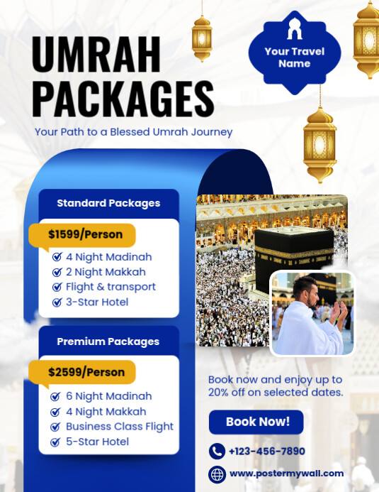 White Profesional Umrah Packages Pamflet (letter As) 传单(美国信函) template