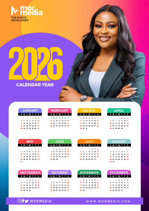 White Professional 2026 Annual Calendar Template A4 Print | PosterMyWall