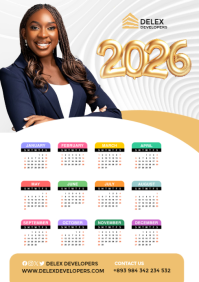 White Professional 2026 Annual Calendar Template A4 Print | PosterMyWall
