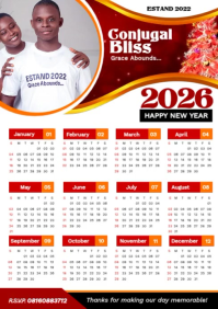 White Professional 2026 Couples Calendar Template  A5